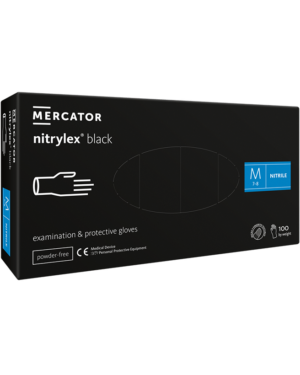 Mănuși medicale negre din nitril fără pudră, de înaltă calitate, Nitrylex, 100buc/cutie