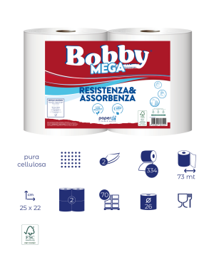 Rola Prosop Bucatarie 2 buc/bax 334 portii 73 m Bobby Mega